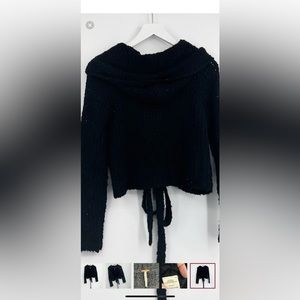 Free People Boho Cropped Black Tie Wrap Sweater Cardigan Size Small